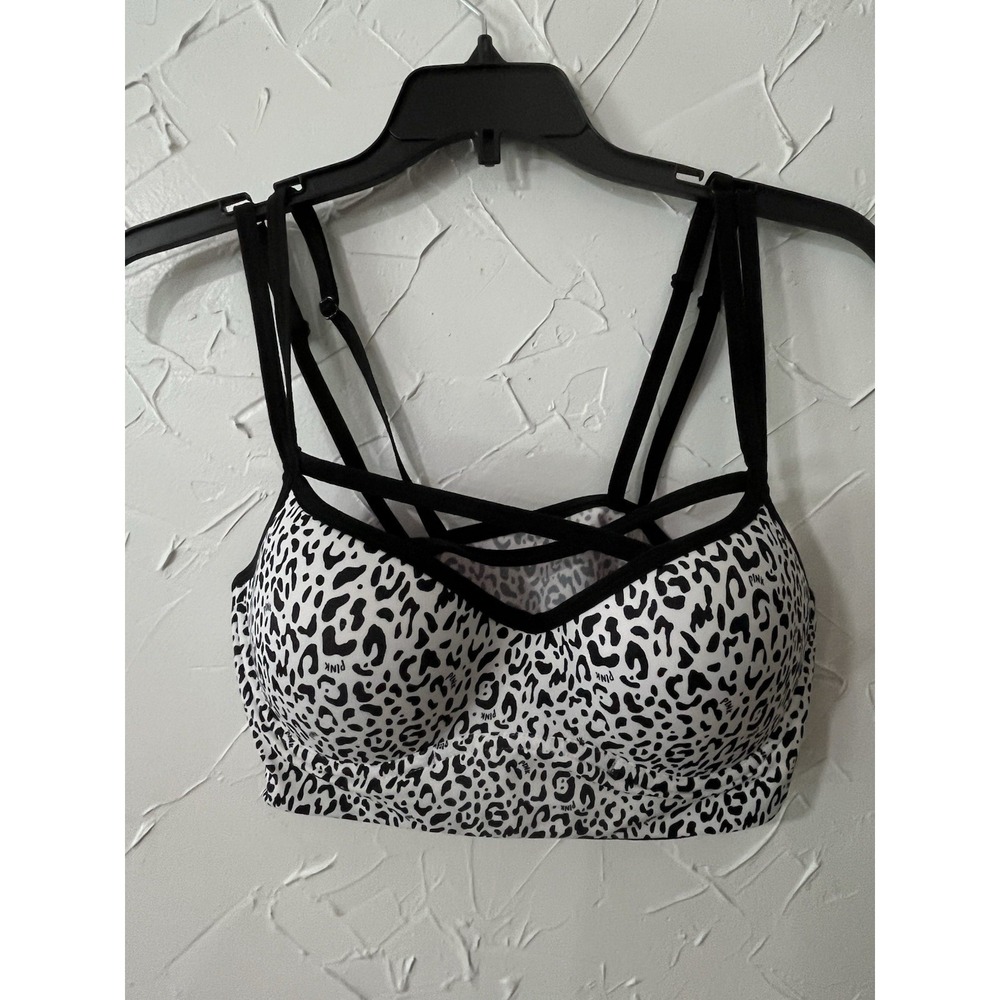 Victoria's Secret PINK Push Up Bralette Women's  Large Black White‎ Animal Print